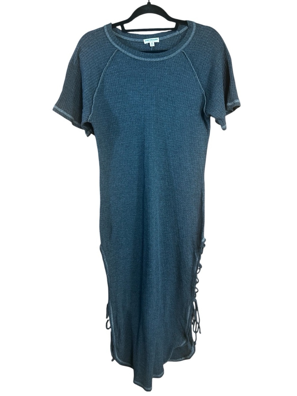 Earthbound Trading Co. Charcoal Gray Waffle Knit Lace-Up Maxi Dress - Medium